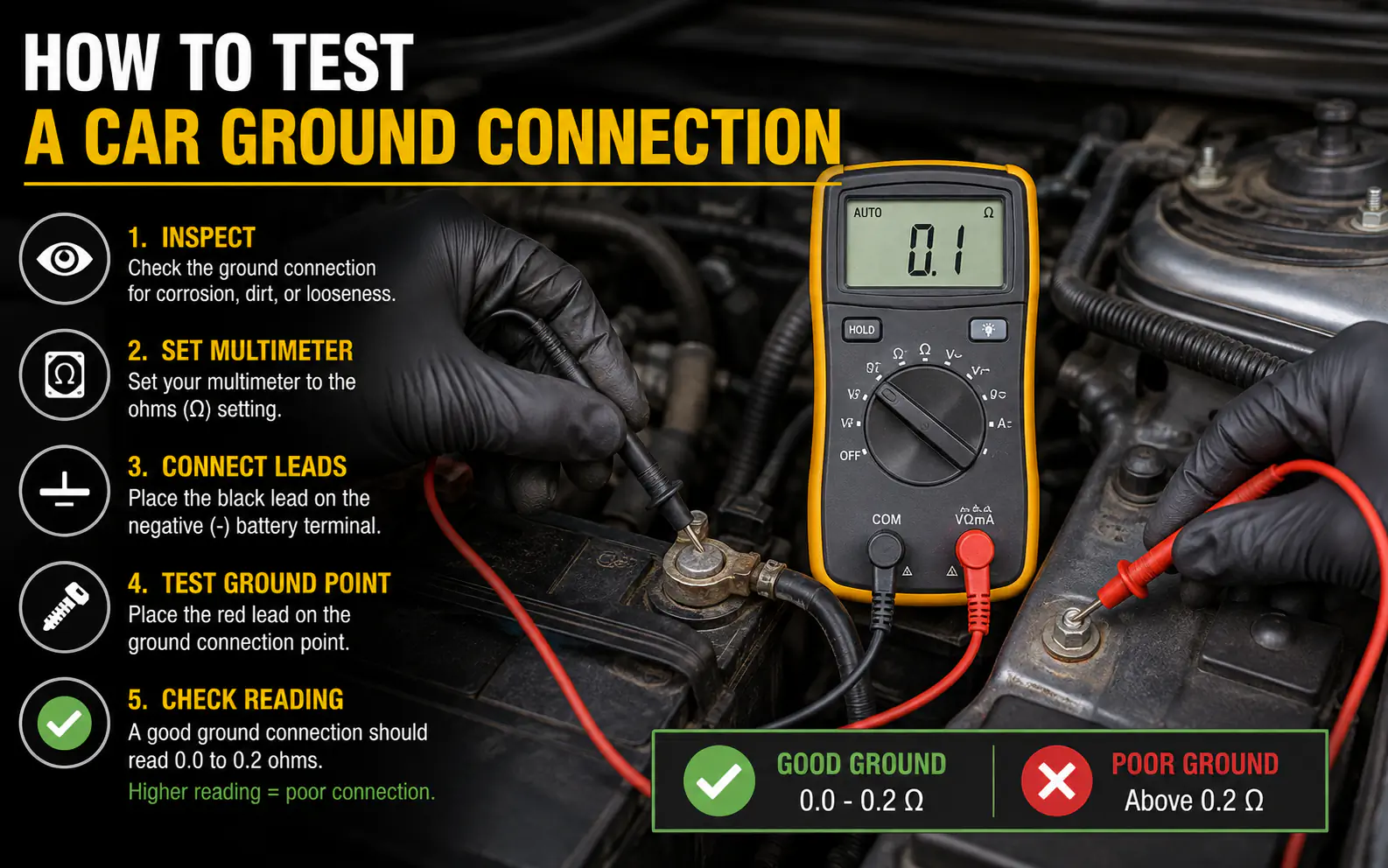 How to Test a Car Ground Connection: Step-by-Step Multimeter Methods